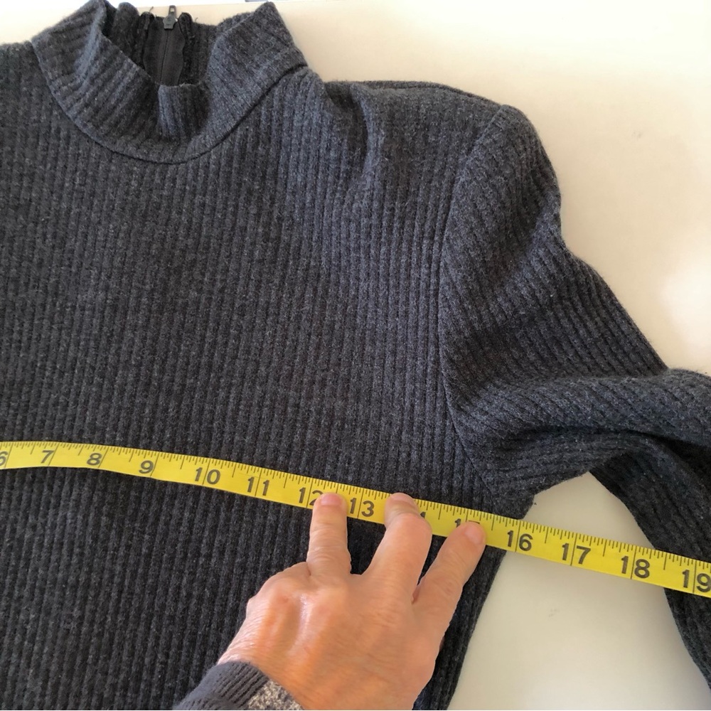 Vintage 80s, Gray, Ribbed Knit, Sweater Dress, Women’s S Long Sleeve, Mock Neck - Picture 11 of 14